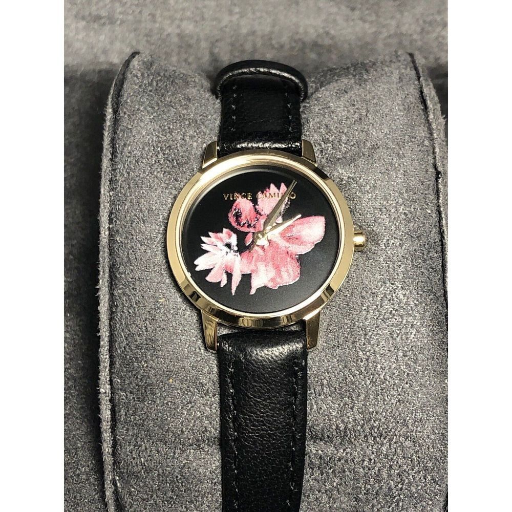 Vince Camuto VC5352 Unisex Black Leather Analog Black Dial Quartz Watch BW114